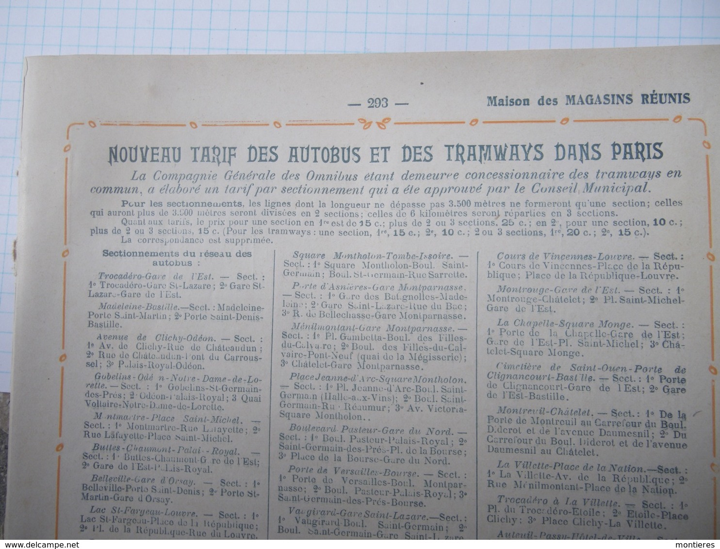 Publicité Découpée Dans Un Agenda De 1913 : Nouveaux Tarifs Des Autobus Et Des Tramways Dans Paris - Chemin De Fer