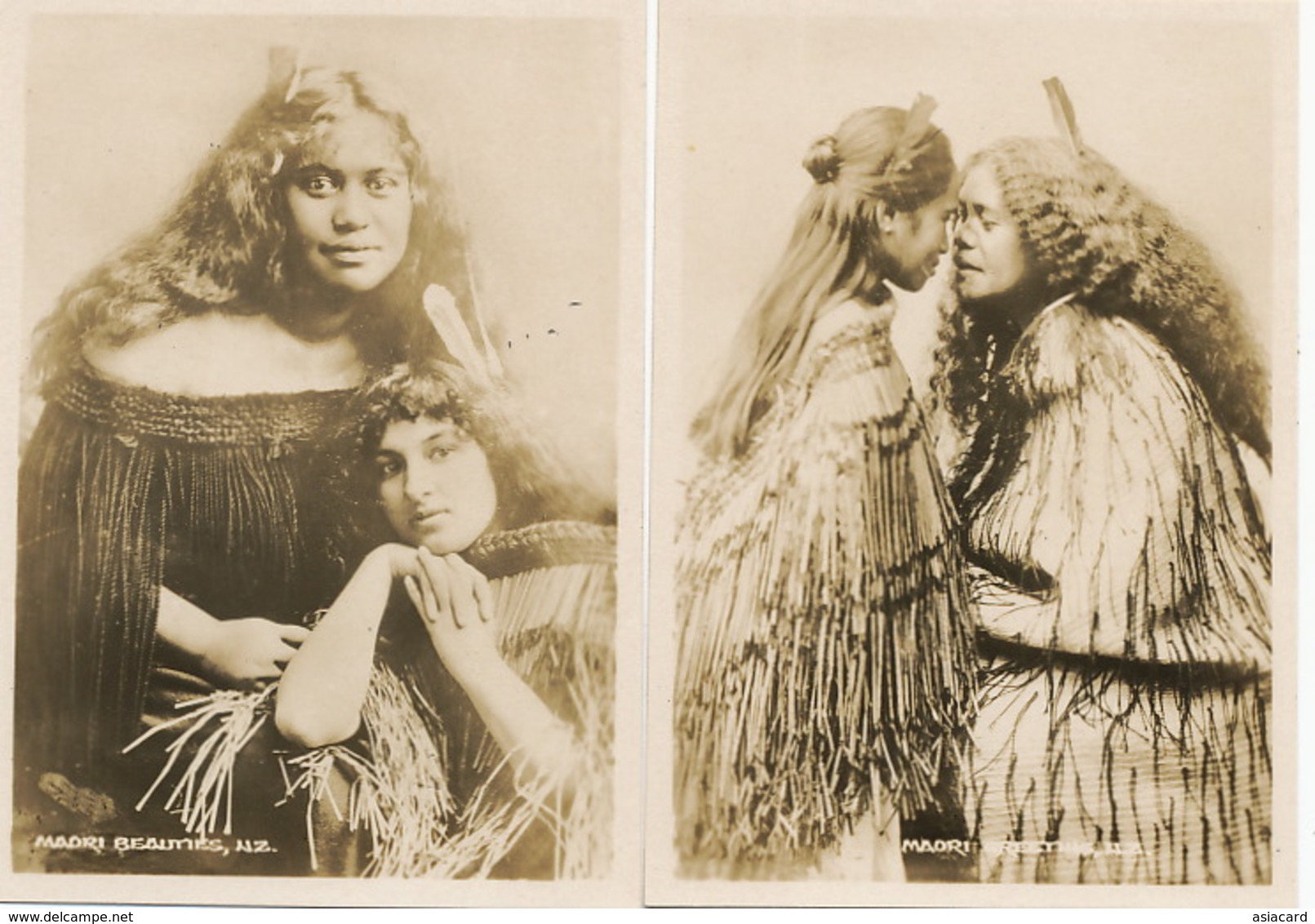 Set Of 4 Real Photo Size 6,5/9 Cms Maori Beauties Kissing Chieftainess - Nuova Zelanda