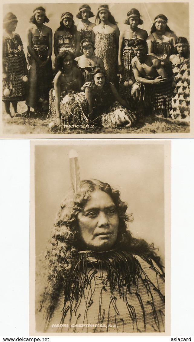 Set Of 4 Real Photo Size 6,5/9 Cms Maori Beauties Kissing Chieftainess - Nouvelle-Zélande