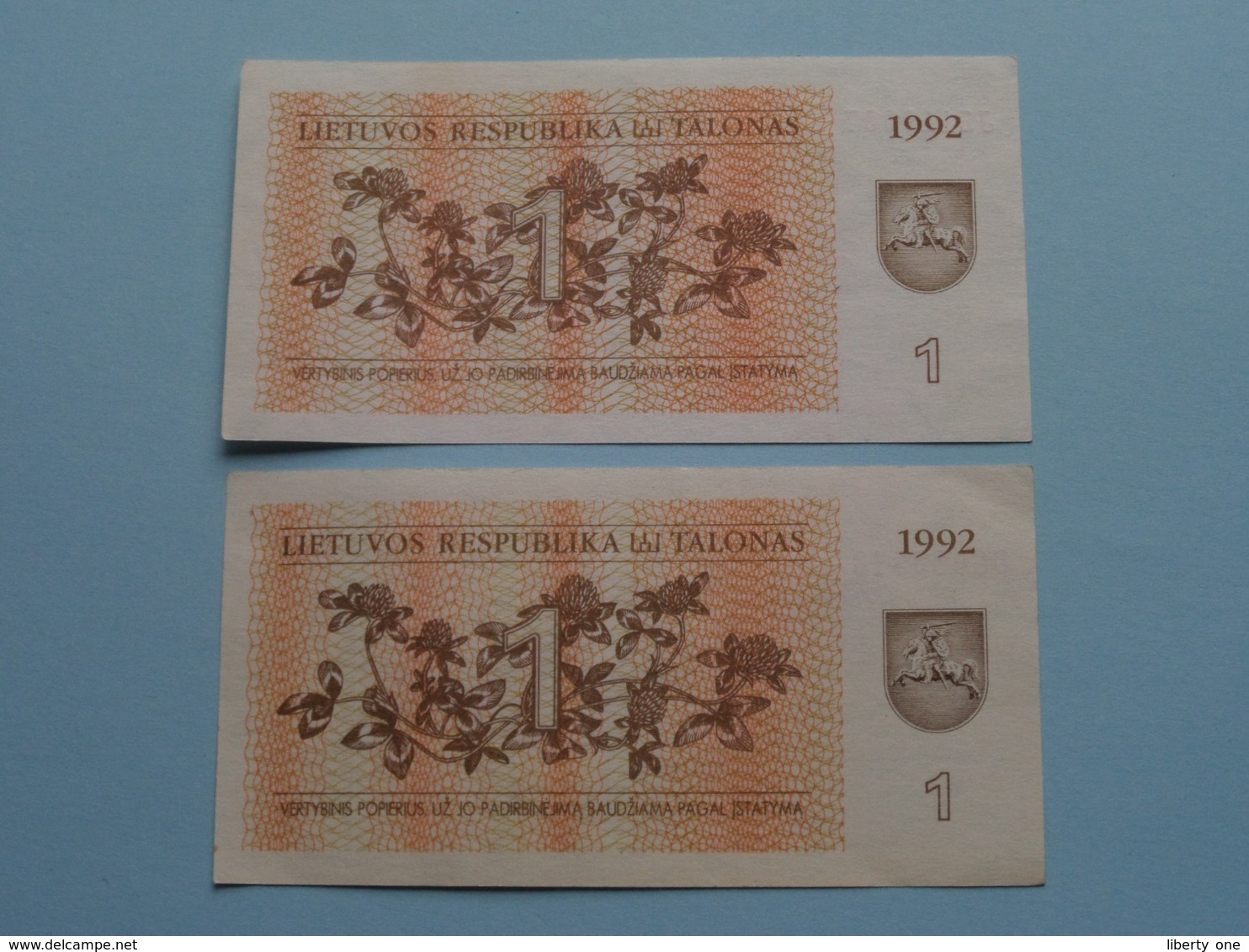 1 ( JG119007 - OG083343 ) 1992 - Lietuvos Republika Talonas ( For Grade, Please See Photo ) 2 Pcs.! - Lituania