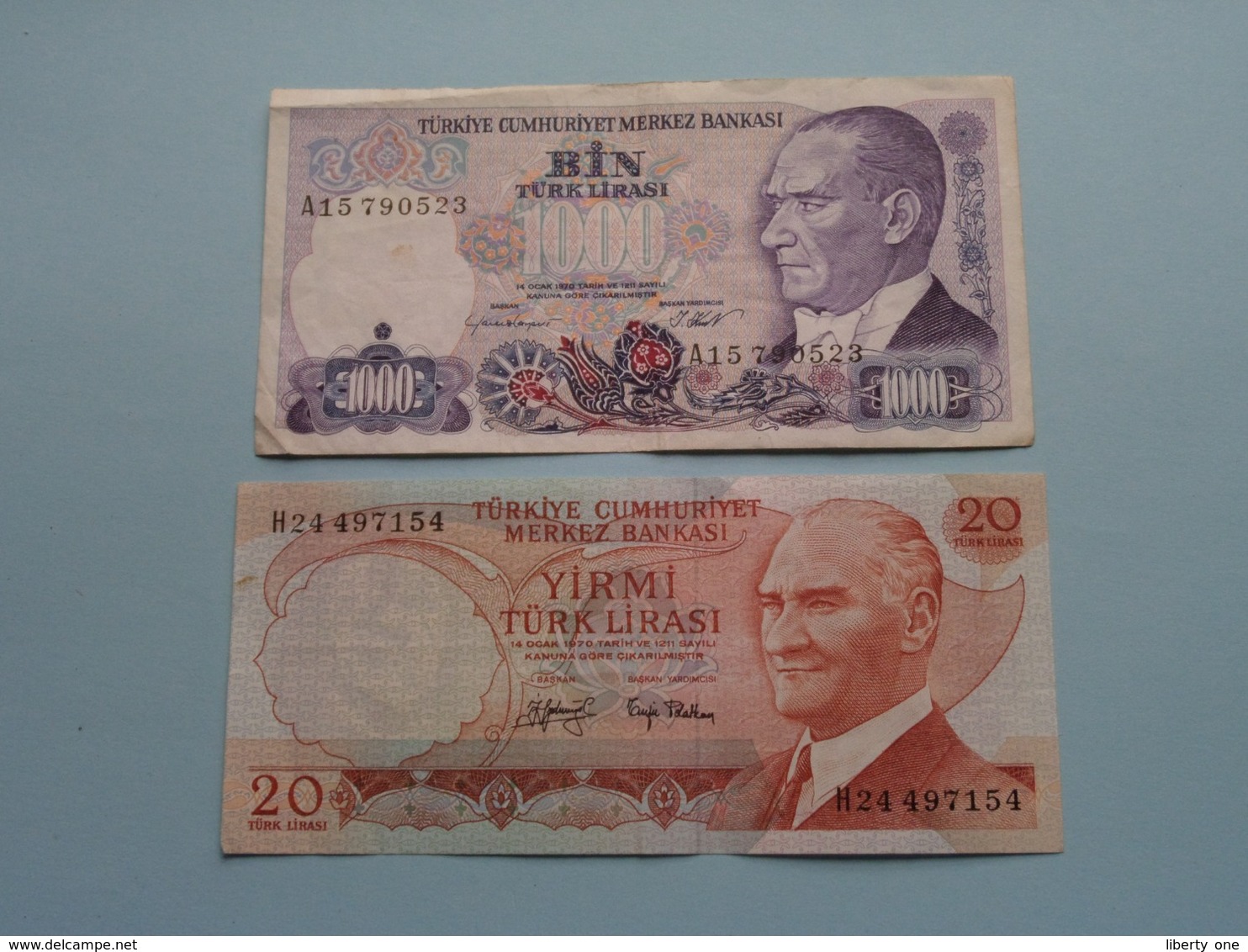 1000 BIN Türk Lirasi ( A15790523 ) 20 YIRMI Türk Lirasi ( H24497154 ) ( For Grade, Please See Photo ) 2 Pcs.! - Turquia