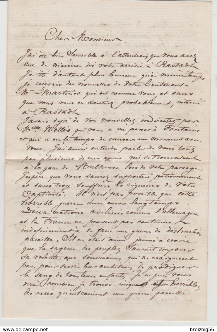 Lettre De Victor Zeller Janvier 1871 à Mr Ceuzin Prisonnier à Rastadt Témoignage  Guerre Et Petite Vérole à Oberbruck - Documents Historiques