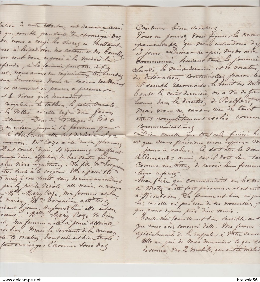 Lettre De Victor Zeller Janvier 1871 à Mr Ceuzin Prisonnier à Rastadt Témoignage  Guerre Et Petite Vérole à Oberbruck - Documents Historiques