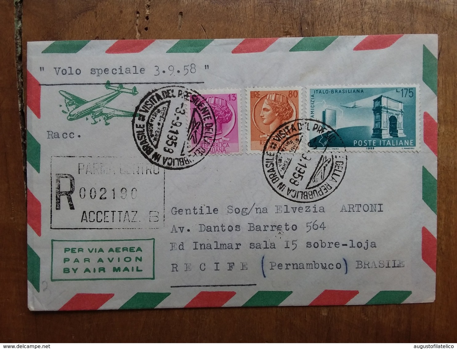 REPUBBLICA - Aerogramma Raccomandato Volo Speciale Presidente Gronchi In Brasile - Annulli Retro + Spese Postali - Airmail