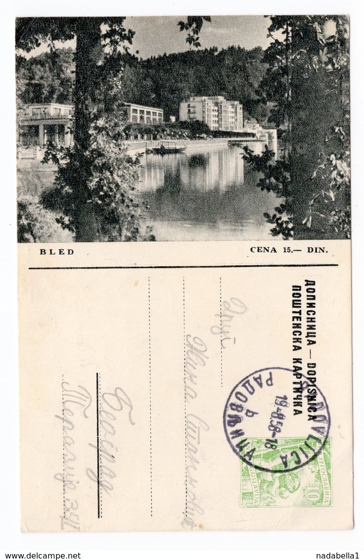 1956 YUGOSLAVIA, SLOVENIA, BLED, POSTAL STATIONERY, USED, RADOVLJICA TO BELGRADE, SERBIA - Postal Stationery