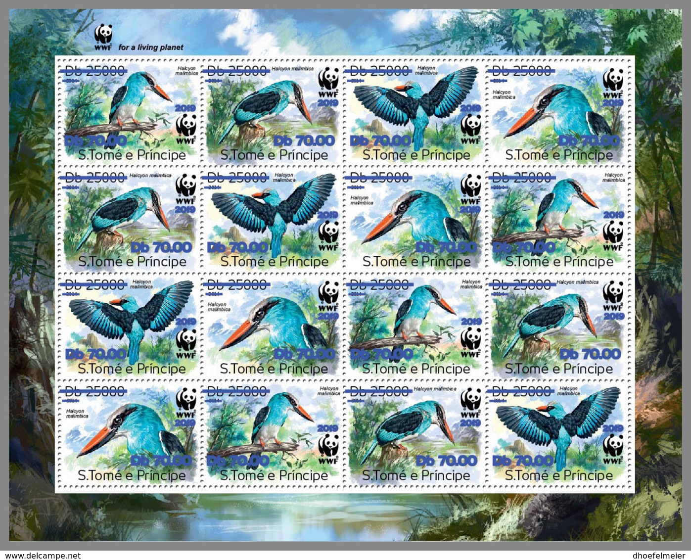 SAO TOME 2019 MNH WWF Overprint Whales Birds Wale Vögel Baleines Oiseaux BLUE FOIL 16v - OFFICIAL ISSUE - DH1934 - Unused Stamps