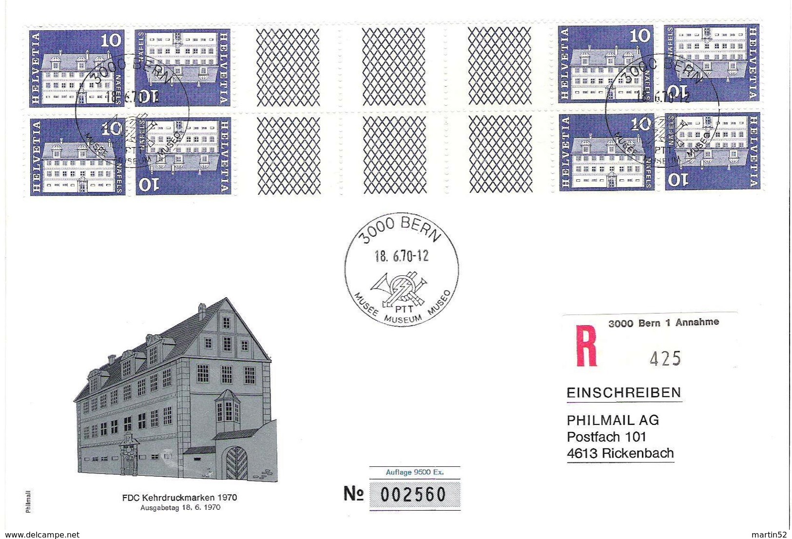 Schweiz Suisse 1970: R-Karte (22x15cm) KD  Mit Steg Se-tenant Avec Pont Zu S74 Mi KZ26G ET-o BERN 18.VI.70 (Zu CHF 7.50) - Tête-bêche