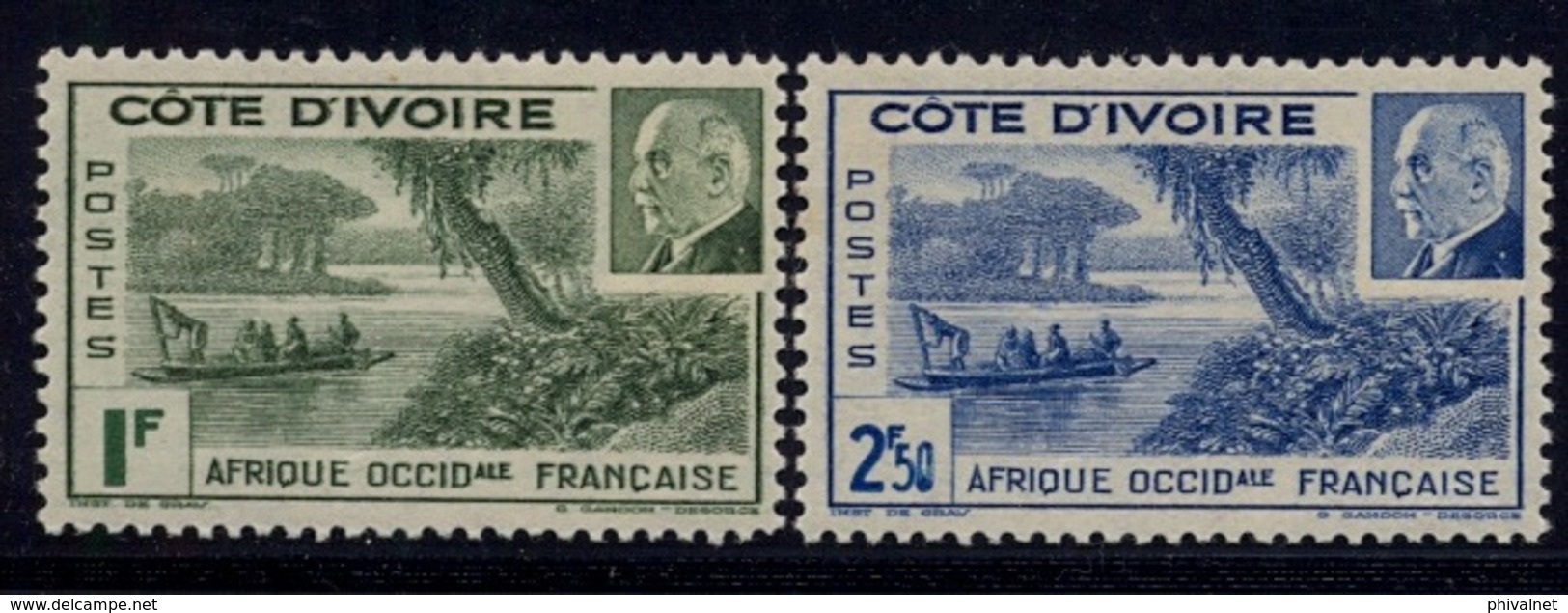 1941 - COSTA DE MARFIL / COTE D'IVOIRE ,  YV. 169 / 170 * , LAGUNA EBRIÉ , MARISCAL PETAIN - Nuevos