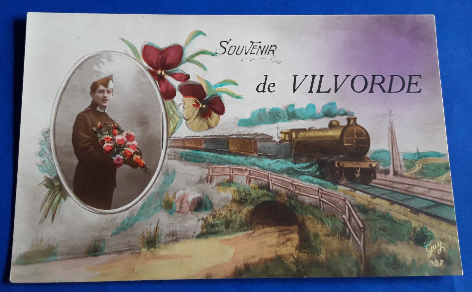 CP "SOUVENIR De VILVORDE" (Eisenbahn, Zug, Train, Soldat, Mann, Soldier)  # Alte Künstlerkarte, Ungelaufen # [19-403] - 1900-1949