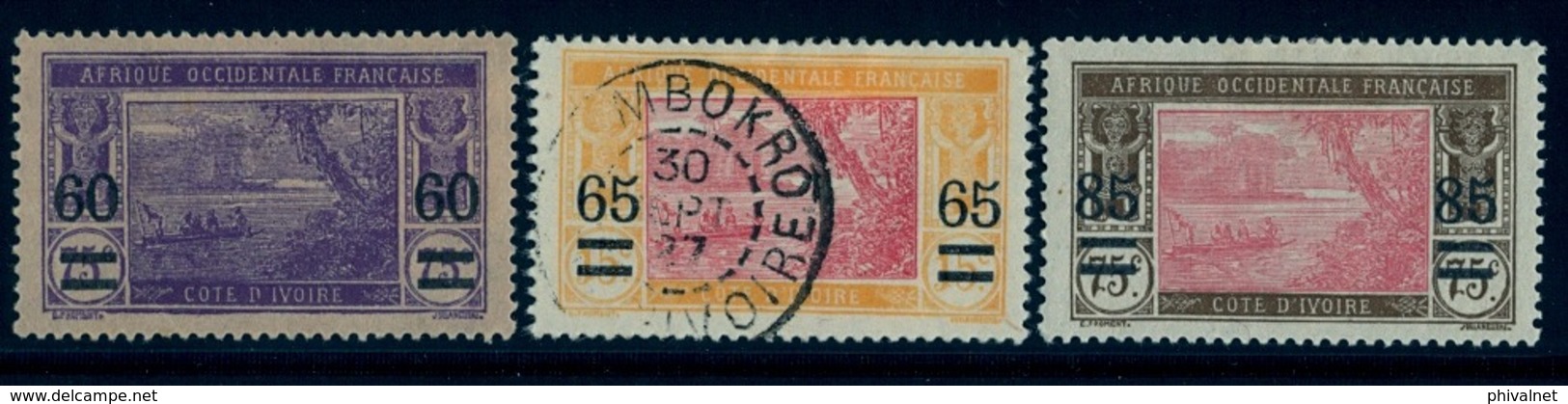 1913 - 17 , COSTA DE MARFIL / COTE D'IVOIRE ,  YV. 59 / 61 , NUEVO VALOR SOBRECARGADO - Usados