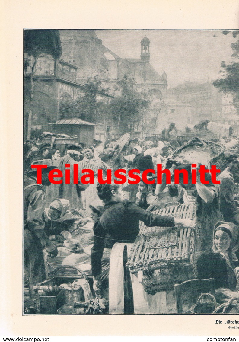 D101 1204 L`hermitte Markthallen Paris Marktfrauen Großbild Druck 1914 !! - Sonstige & Ohne Zuordnung