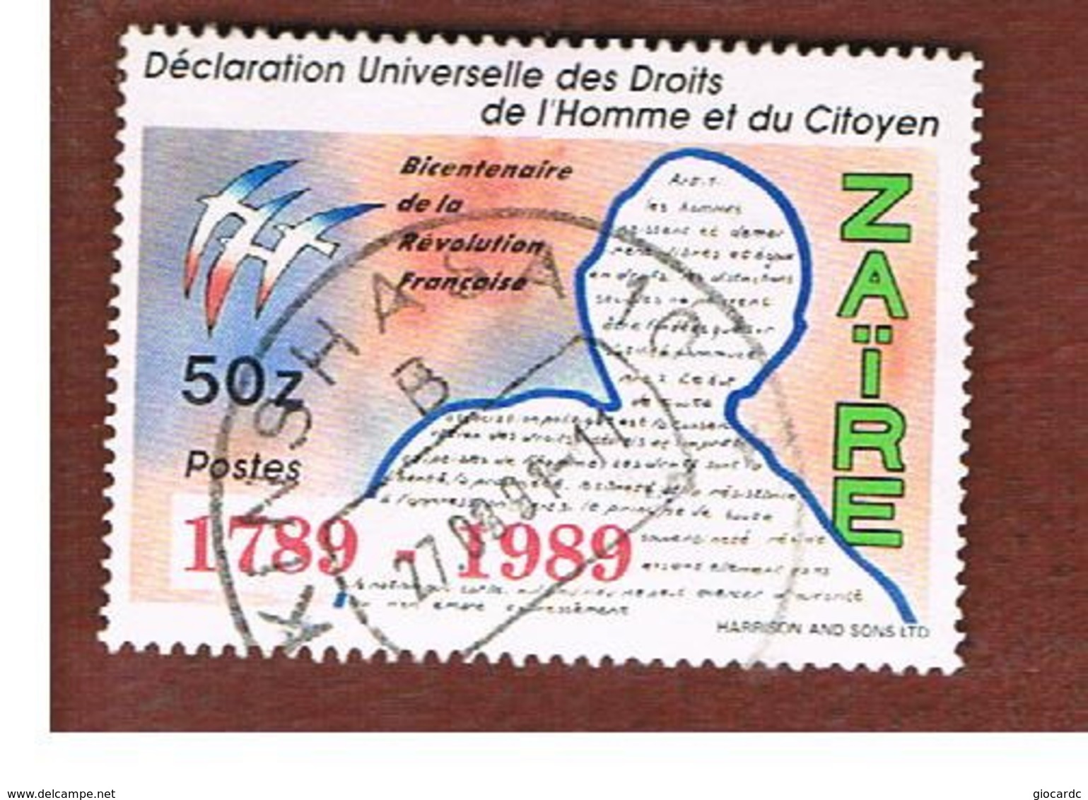 ZAIRE  -  SG 1370 -  1990   FRENCH REVOLUTION BICENTENARY: ARTICLE 1 MAN RIGHTS   - USED ° - Used Stamps