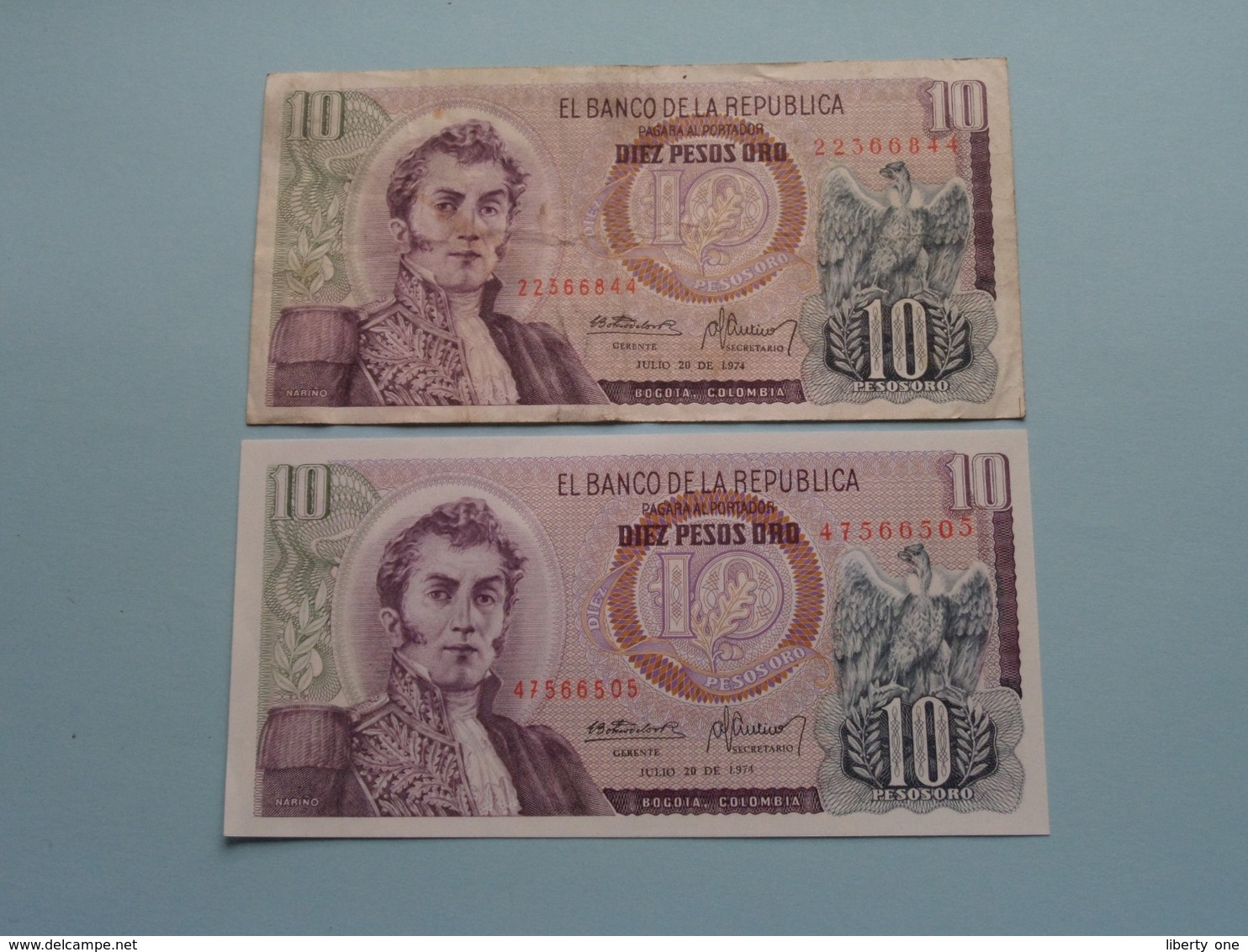 10 Diez Pesos Oro ( 22366844 - 47566505 ) 1974 - Colombia ( For Grade, Please See Photo ) 2 Pcs.! - Kolumbien