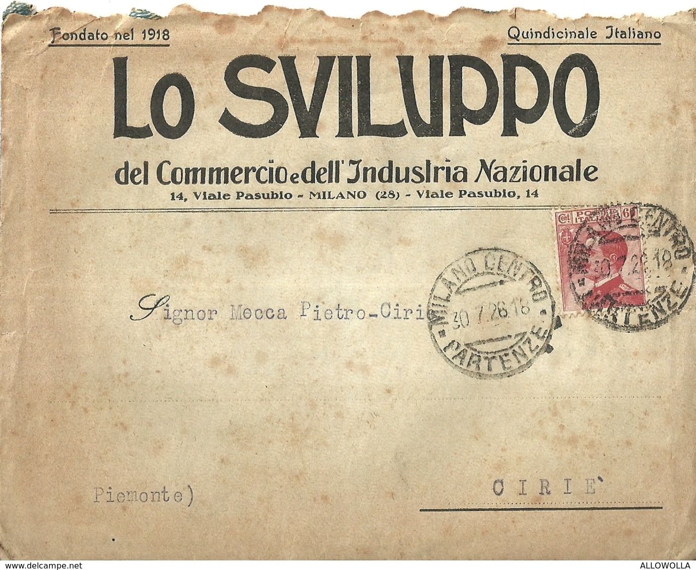 5100 "LO SVILUPPO DEL COMMERCIO E DELL'INDUSTRIA NAZIONALE- 1926-INVIO QUIETANZA LIRE 50 PER ABBON. SOSTENITORE "  ORIG. - Italy