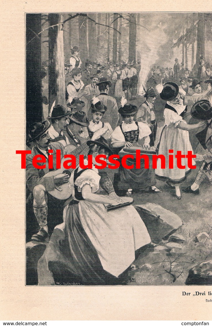 D101 1228 Richard Mahn Tanz Im Allgäu Waldfest 40 X 27 Cm Druck 1901 !! - Sonstige & Ohne Zuordnung