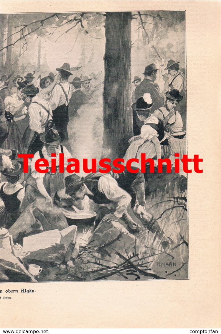 D101 1228 Richard Mahn Tanz Im Allgäu Waldfest 40 X 27 Cm Druck 1901 !! - Sonstige & Ohne Zuordnung