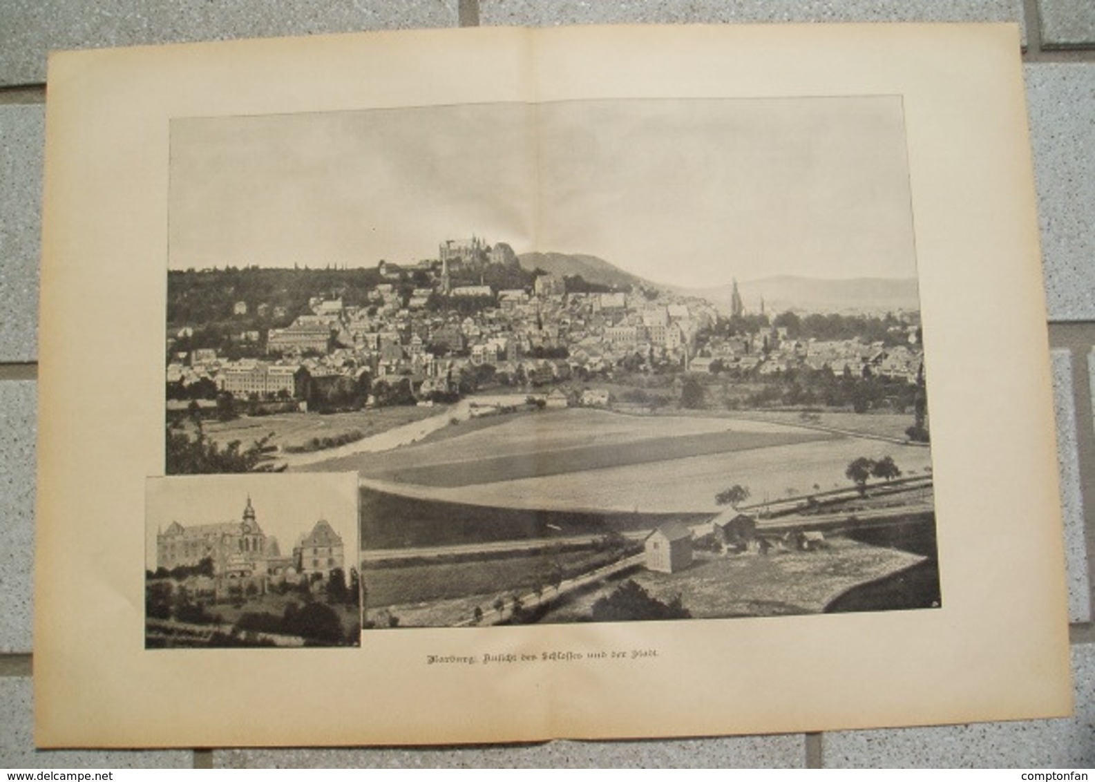 1231 Marburg Schloss Stadtbild 40 X 28 Cm Druck 1897 !! - Sonstige & Ohne Zuordnung