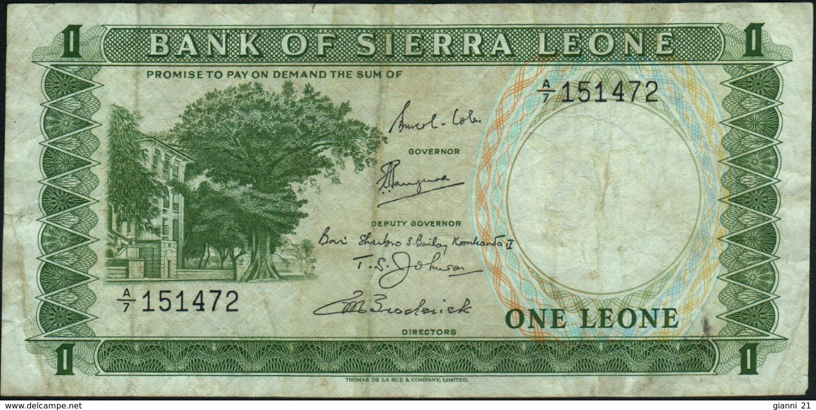 SIERRA LEONE - 1 Leone Nd.(1964-1970) {serial # Prefix A/7 - A/8} Fine P.1 B - Sierra Leone