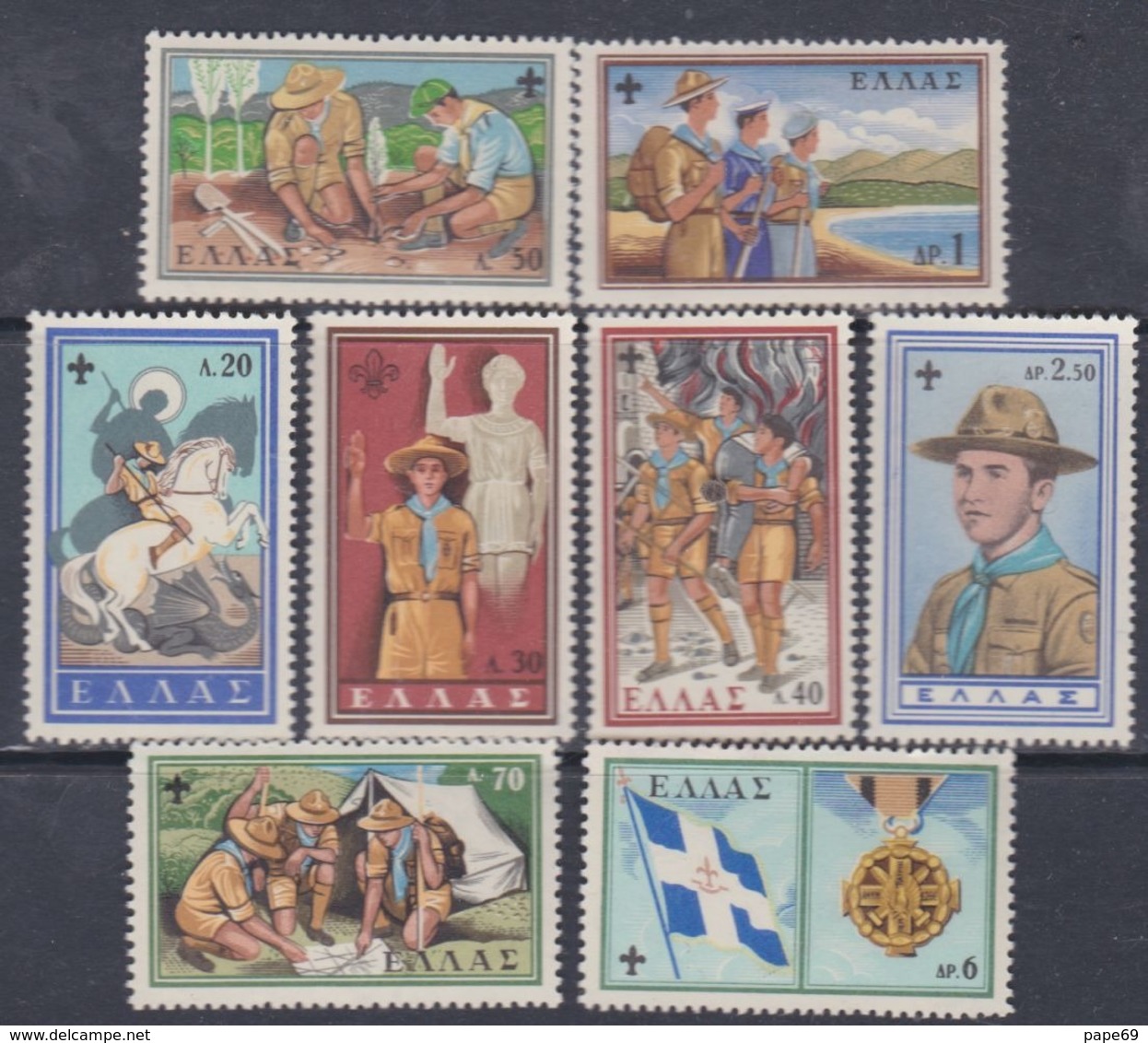 Grèce N° 705 / 12 XX Cinquantenaire Du Scoutisme National, Les 8 Valeurs Sans Charnière, TB - Neufs