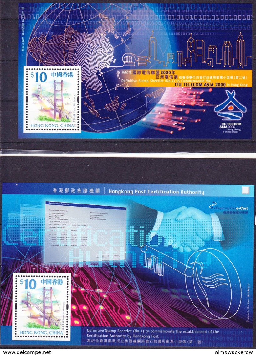 Hong Kong 2000 Certification Authority Mi MS 71 And ITU Telecom Asia 2000 Mi MS 83 MNH ** - Ungebraucht