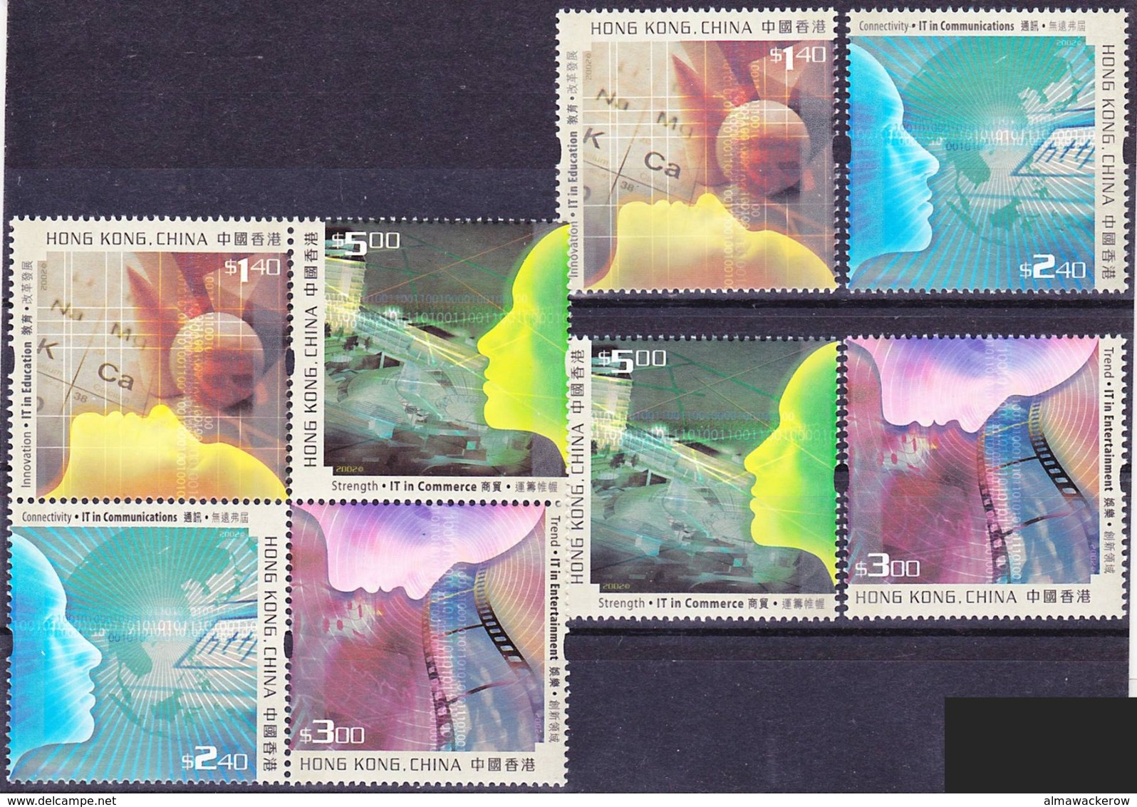 Hong Kong 2002 Informational Technologies Complete Set And Bloc Of 4 Mi 1030-1033 MNH ** - Ungebraucht