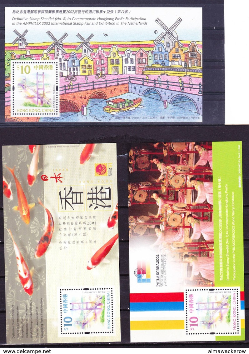 Hong Kong 2001-02 Stamp Exhibitions Japan (MS 94), Philakorea (MS 103), Amphilex (MS 104) MNH ** - Ungebraucht