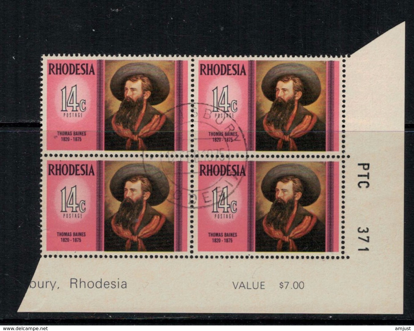 Rhodesie Du Sud // Rhodesia // 1975 // Thomas Baines Oblitéré No. Y&T 253 En Bloc De 4 - Southern Rhodesia (...-1964)