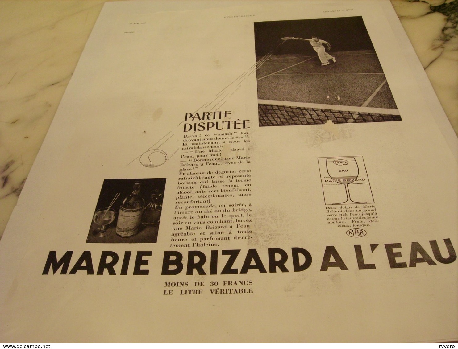 ANCIENNE PUBLICITE TENNIS ET  MARIE BRIZARD A L EAU 1935 - Alcools