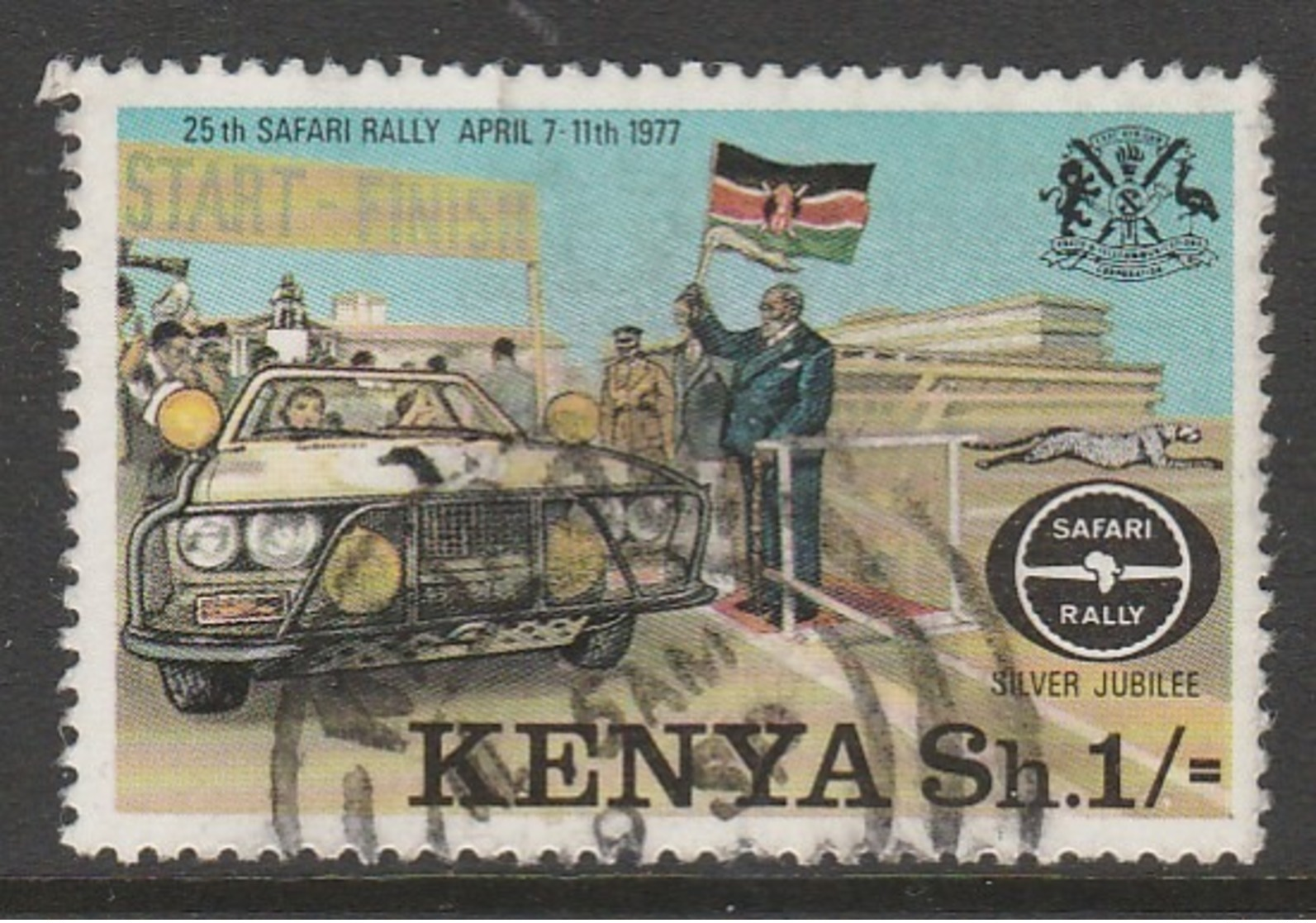 Kenya 1977 The 25th Anniversary Of Safari Rally 1 Sh Multicoloured SW 77 O Used - Kenya (1963-...)