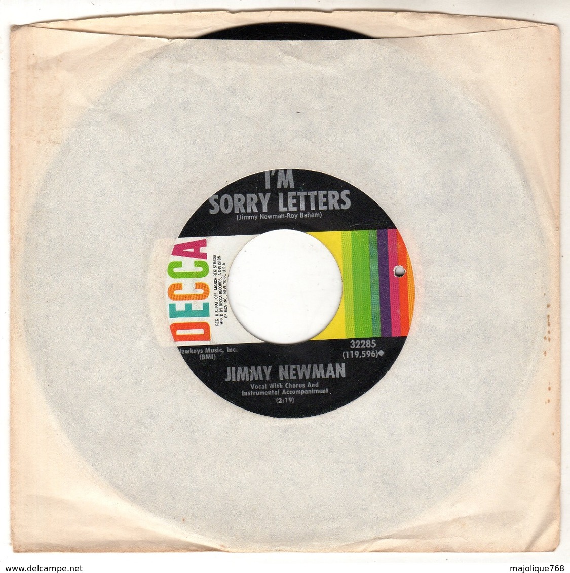 Jimmy Newman - I'm Sorry Letters - Sunshine And Bluebirds - DECCA 32285 - 1968 - Country Y Folk