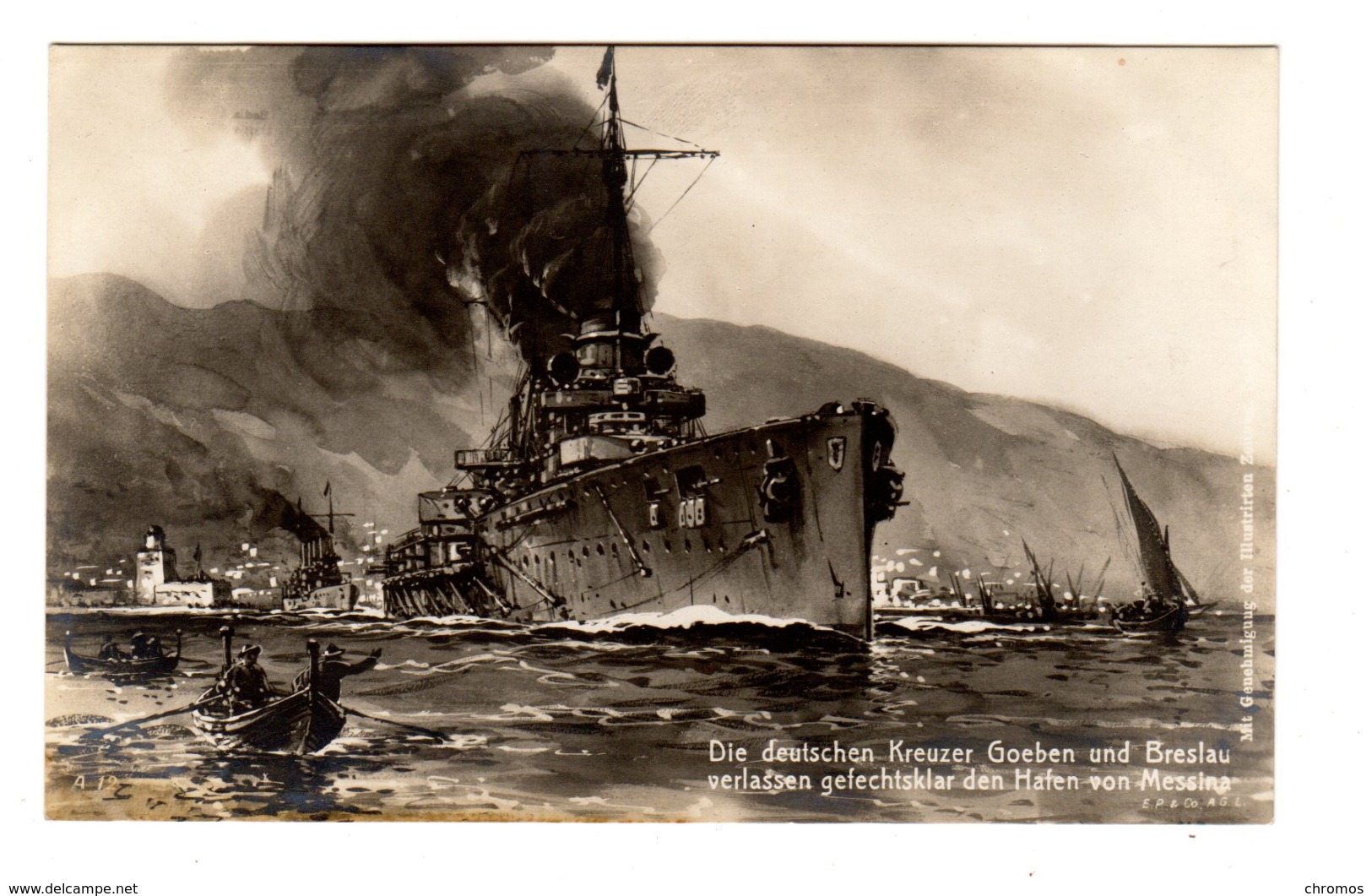 Ansichtskarte Deutsche Kreuzer Goeben Und Breslau Im Hafen Von Messina, 1914-18, Kriegsschiff - War 1914-18