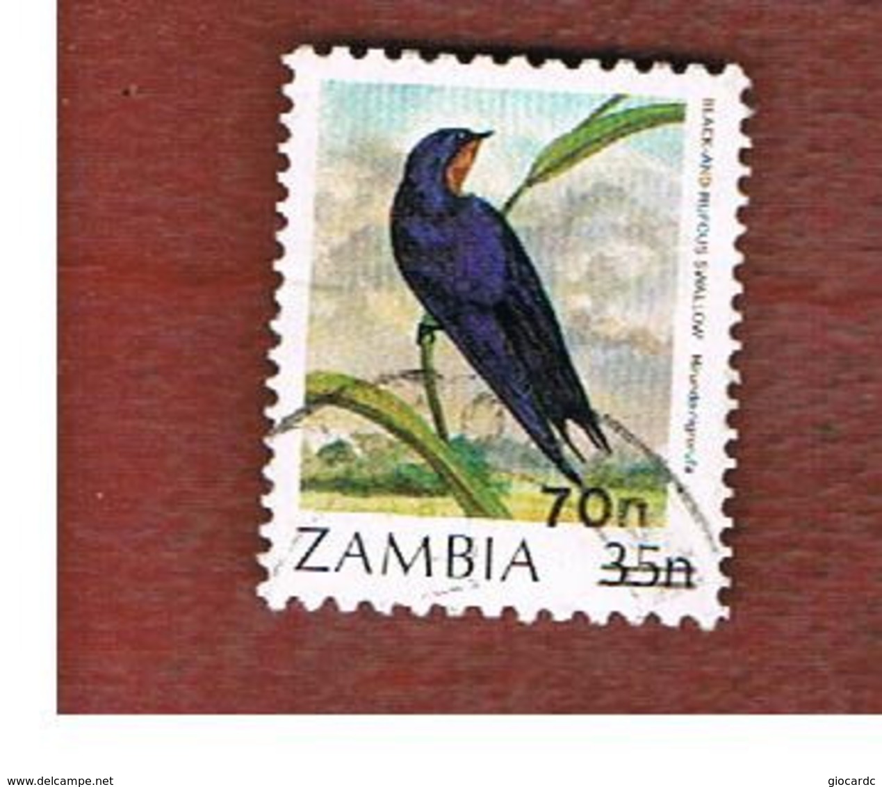 ZAMBIA  -  SG 587 -  1989  BIRDS:  SWALLOW (OVERPRINTED)   - USED ° - Zambia (1965-...)