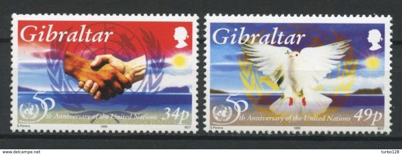 GIBRALTAR 1995 N° 744/745 ** Neufs MNH Superbes C 4 € Faune Oiseaux Colombe ONU Nations Unies Mains Emblème - Gibraltar