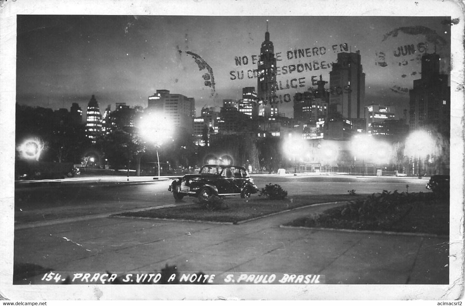 X1953 AUTOMOBILE VOITURE CAR & Praca Square S. VITO SAO PAULO Brasil Brazil - Postcard 1953 Circulated W. Stamp - São Paulo