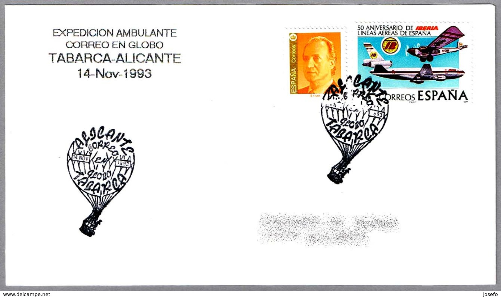 Expedicion Ambulante CORREO EN GLOBO TABARCA-ALICANTE. 1993 - Correo Postal