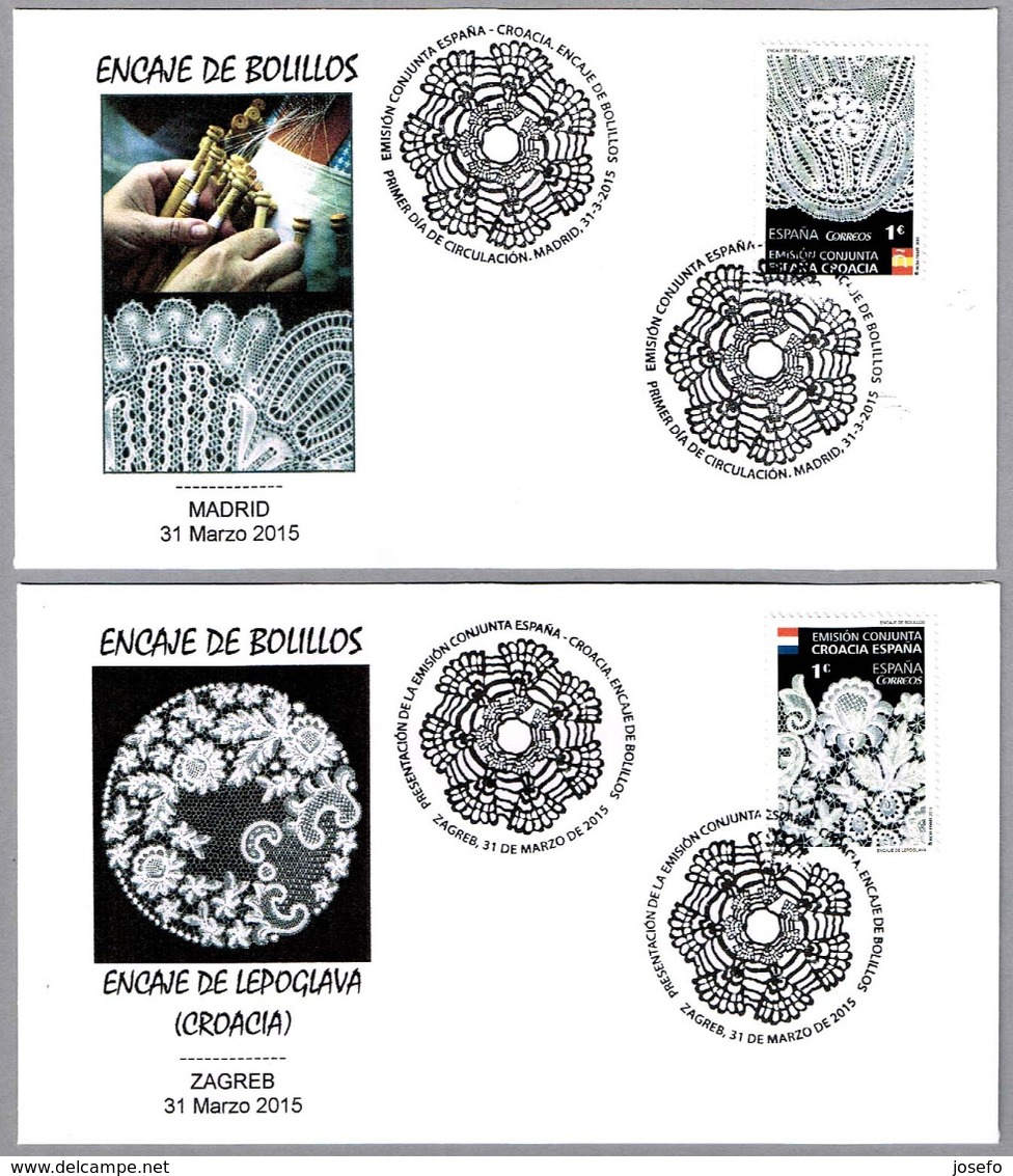 ENCAJE DE BOLILLOS - Encaje De Sevilla Y De Lepoglava (Croacia) - Set 2 Covers. Bobbin Lace. Madrid Y Zagreb 2015 - Textiles