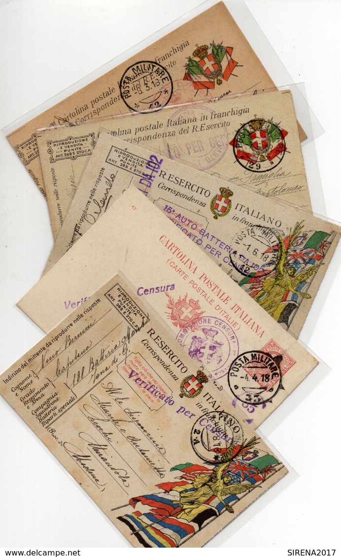 5 CARTOLINE IN FRANCHIGIA - DIFFERENTI - VIAGGIATE CON TIMBRO MILITARE TUTTI LEGGIBILI - 2 - Guerre 1914-18