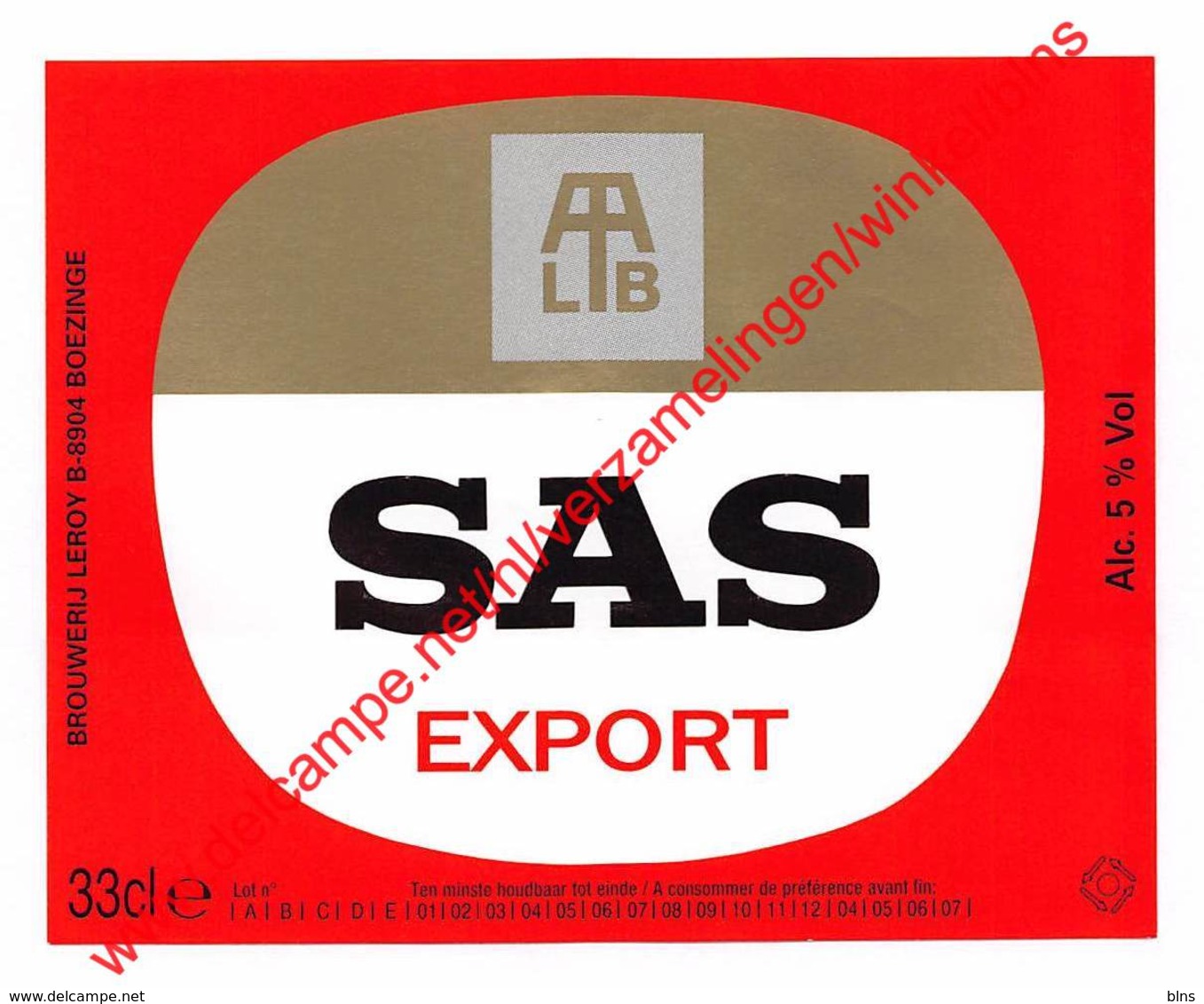 SAS Export 33cl - Brasserie Leroy Brouwerij Boezinge - Bière