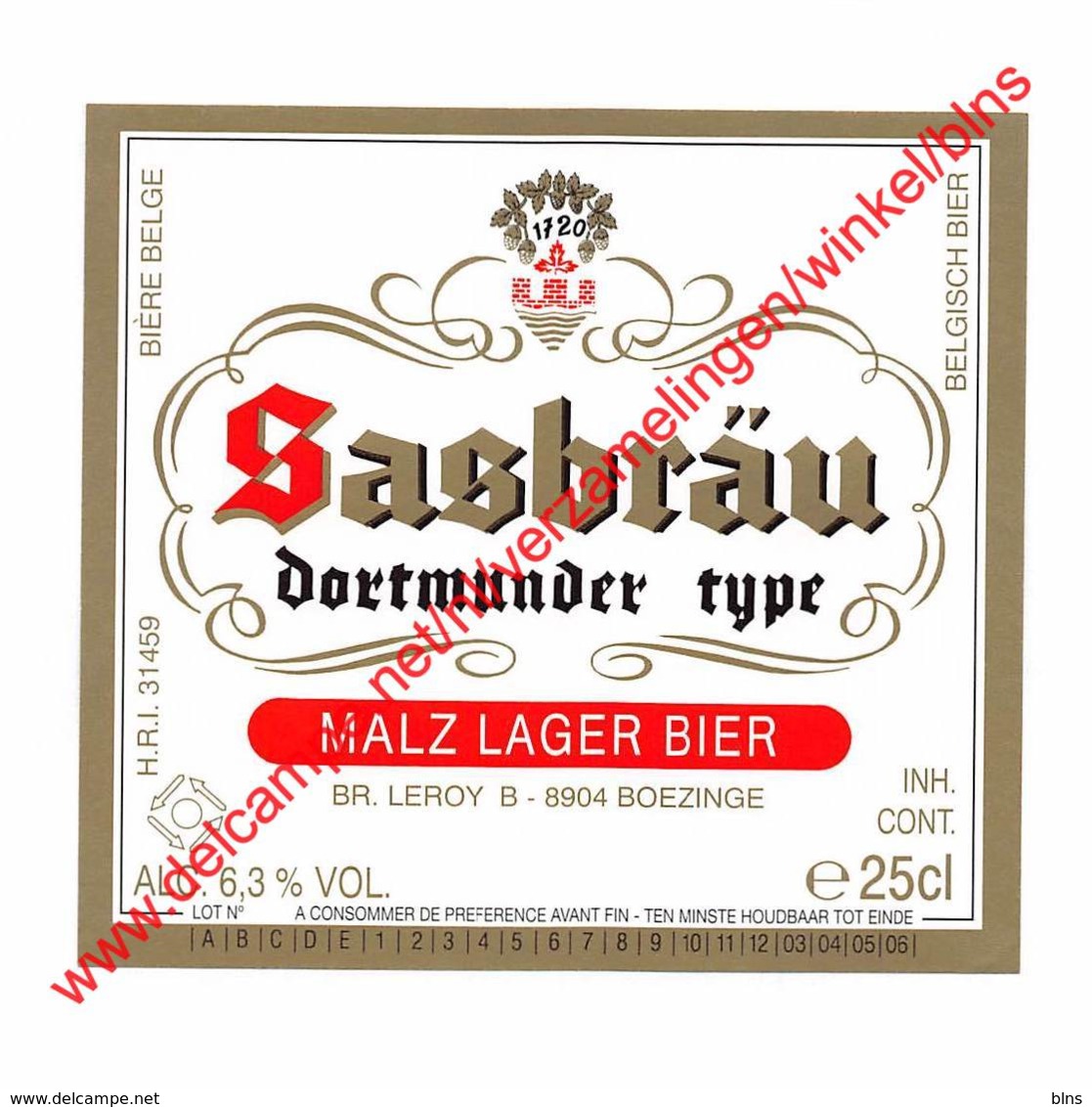 Sasbräu - Dortmunder Type 25cl - Brasserie Leroy Brouwerij Boezinge - Bière