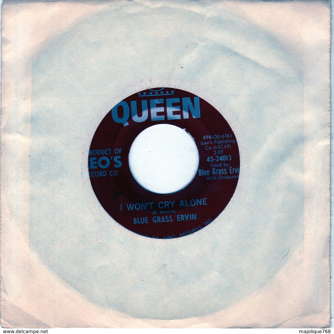 Blue Grass Ervin - Misery - I Won't Cry Alone - Queen 45-24013 - 1962 - - Country Et Folk