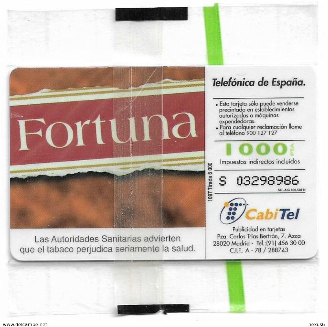 Spain - Telefónica - Tobacco Fortuna - CP-113 - 10.1997, 6.000ex, NSB - Commemorative Advertisment