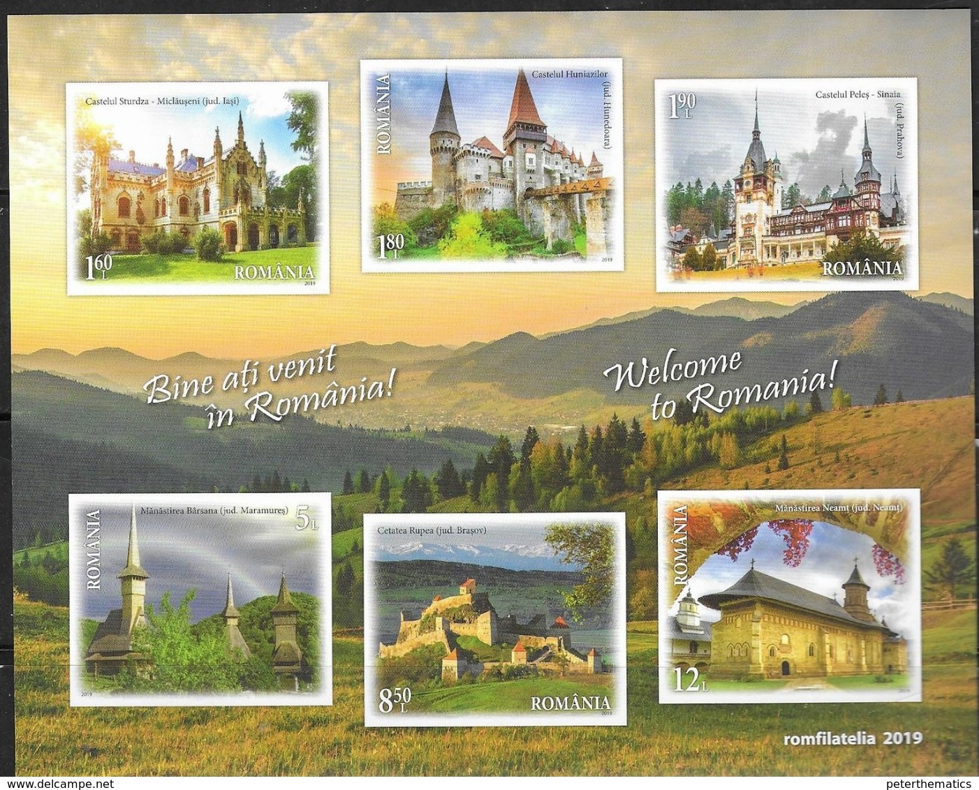 ROMANIA, 2019, MNH, WELCOME TO ROMANIA, CASTLES, MOUNTAINS, SHEETLET - Castillos