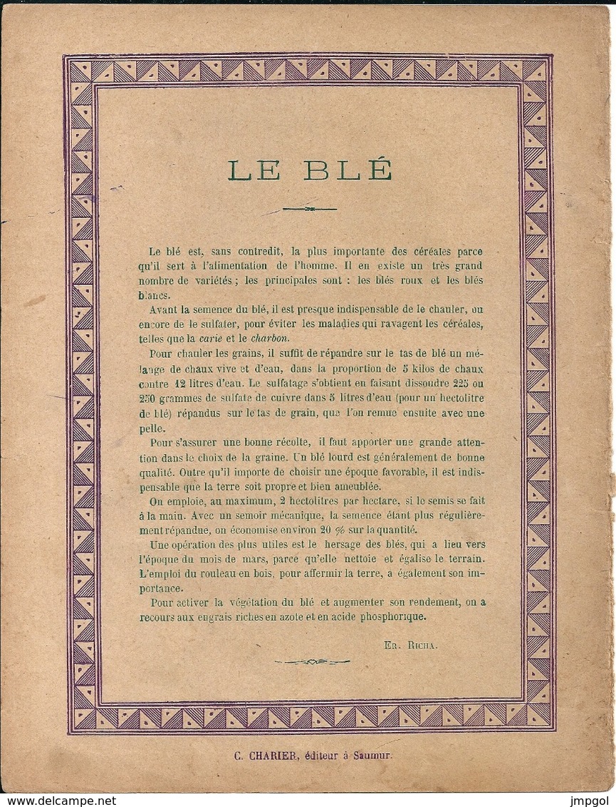 Couverture Cahier Série Agriculture Le Blé C Charier Editeur à Saumur - Protège-cahiers