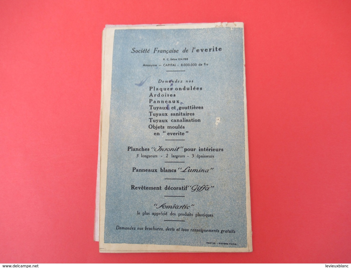 Catalogue/EVERITE/Revêtements Décoratifs/Société Française/Paris-Bassens - Bordeaux-Marseille/ 1937             CAT248 - Altri & Non Classificati