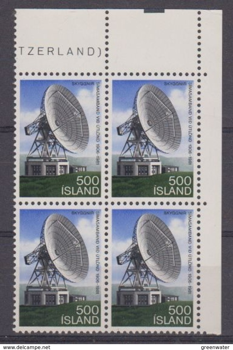 Iceland 1981 Communications Satellite 1v  Bl Of 4 (corner) ** Mnh (44507) - Ongebruikt