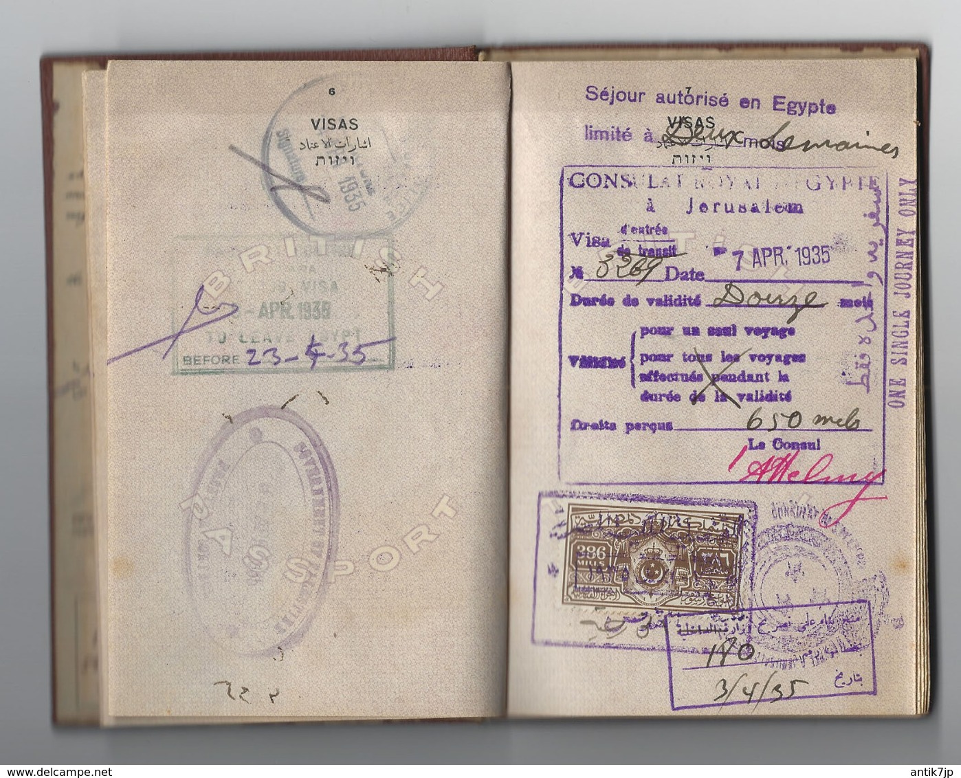 JUDAICA BRITISH PALESTINE PASSPORT FOR RABBI  EGYPT VISA & CONSULAR STAMP 1930s - Historical Documents