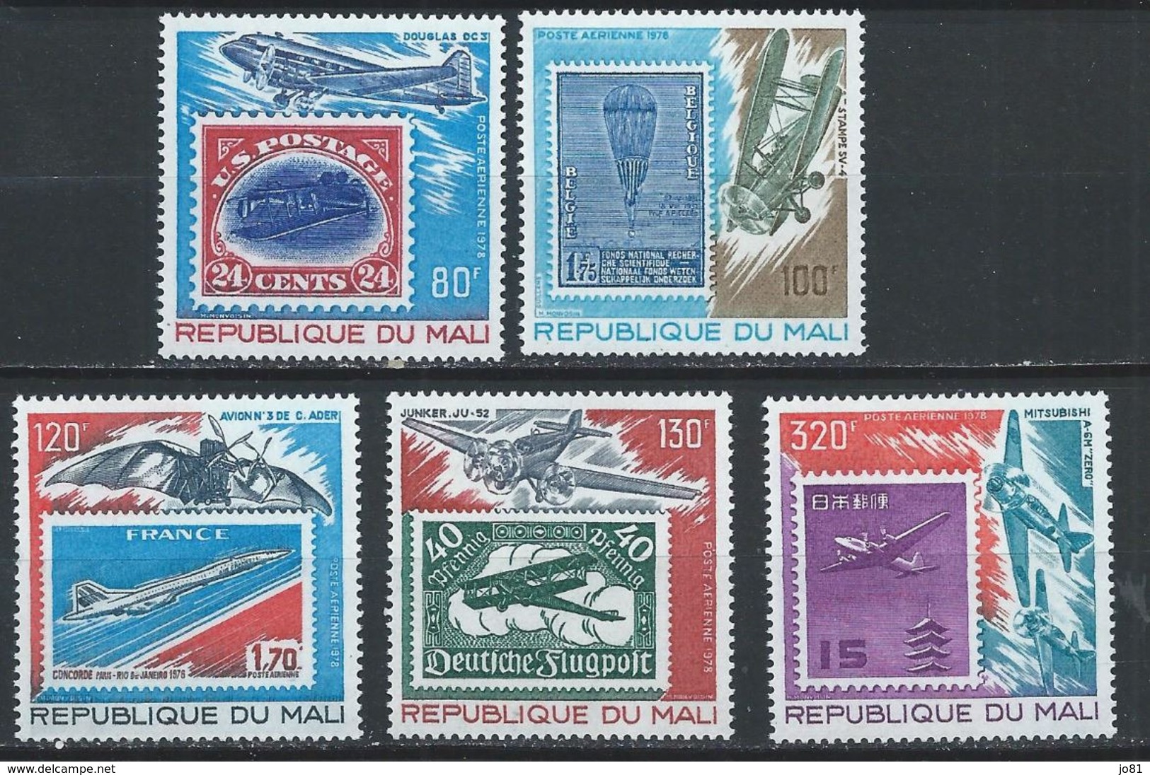 Mali YT PA 341-345 XX / MNH Timbre Sur Timbre Aviation - Mali (1959-...)