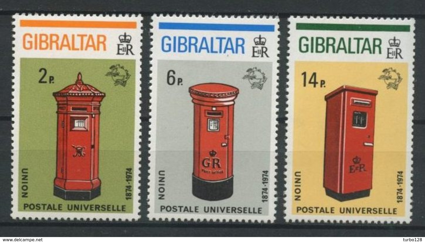 GIBRALTAR 1974 N° 305/307 ** Neufs MNH Superbes C 2 € Postes Boîtes Aux Lettres UPU Union Postale - Gibraltar