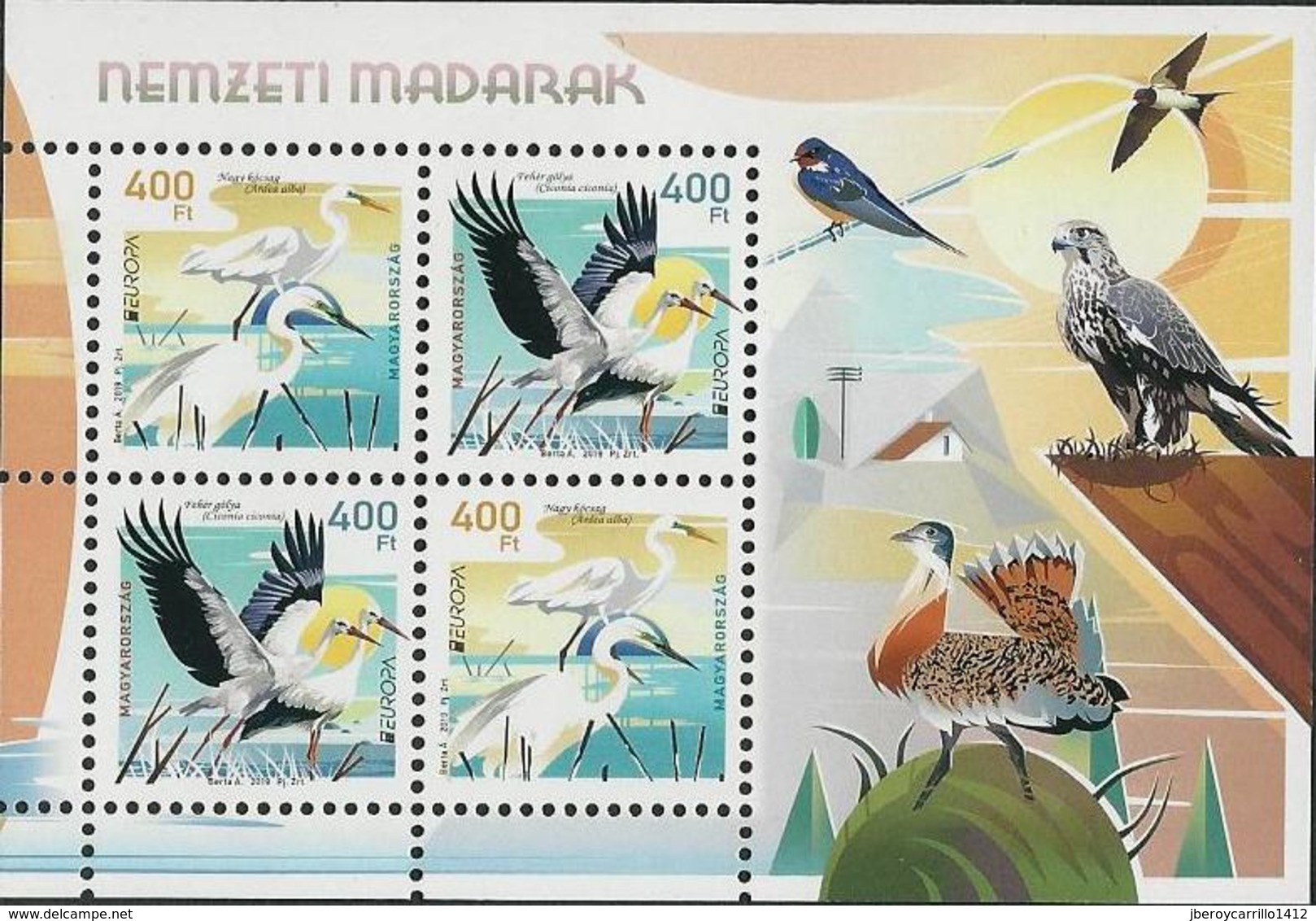 HUNGRIA / HUNGARY /UNGARN  -EUROPA 2019-NATIONAL BIRDS.-"AVES-BIRDS -VÖGEL-OISEAUX"-  HOJITA BLOQUE - 2019