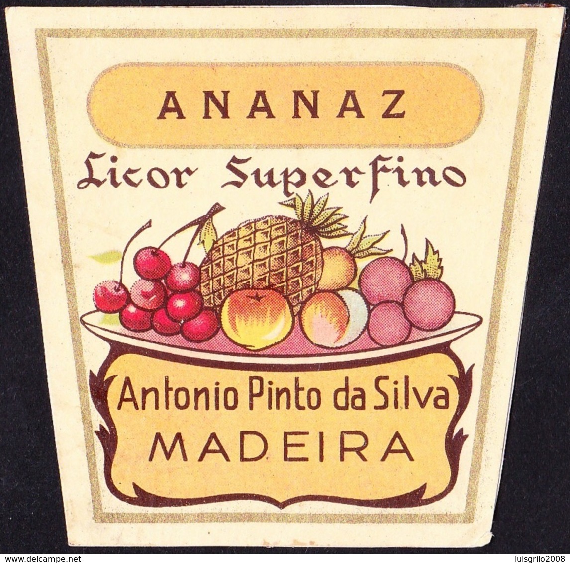 Old Liquor Label, Portugal - Licor Superfino ANANAZ / Funchal, Madeira - Size 6,5 X 6,5 Cm - Andere & Zonder Classificatie